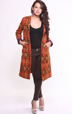 Gambar model cardigan batik panjang wanita modern