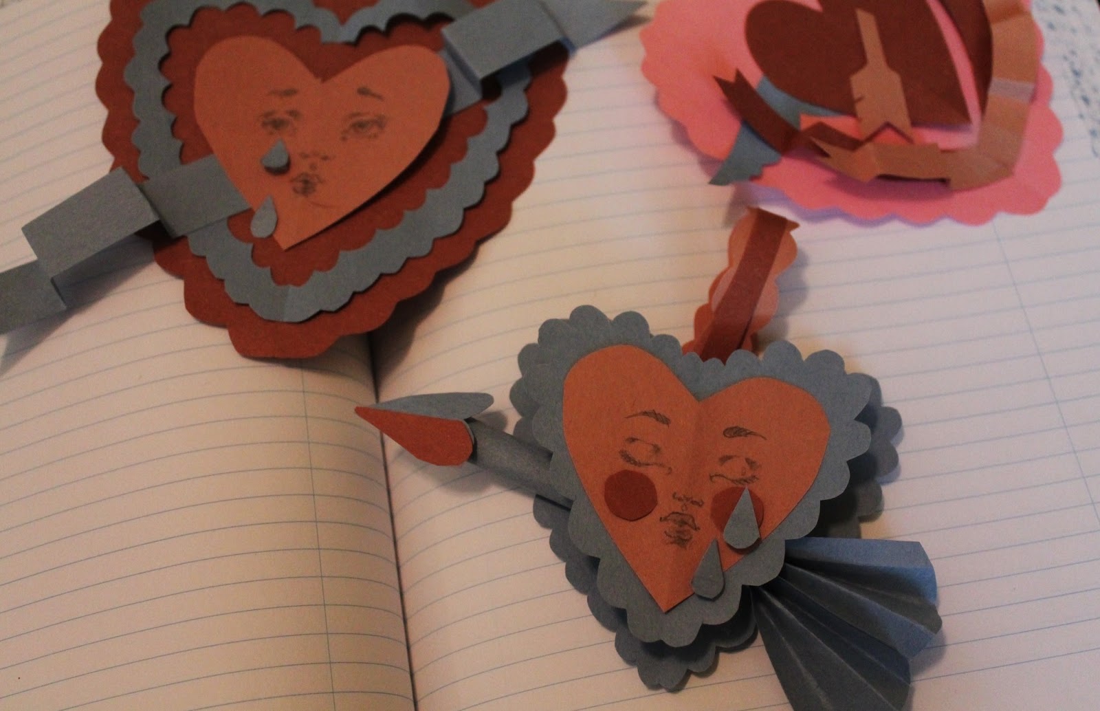 Unhappy valentines, paper, tape, pencil