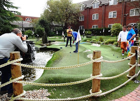 Peter Jones in action in front of the cameras during the American Golf National Adventure Golf grand final at The Belfry