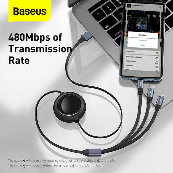 Cáp sạc dây rút 3 đầu thế hệ mới Baseus Bright Mirror 3 in 1 (Type C/ Micro USB/ Lightning, 3.5A/ 1.2m, Retractable Fast Charge & Data Cable)