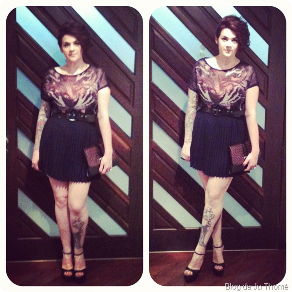look saia plissada blusa animal face