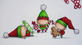 Colourful Christmas card using Stamping Bella Littles Elves with treats