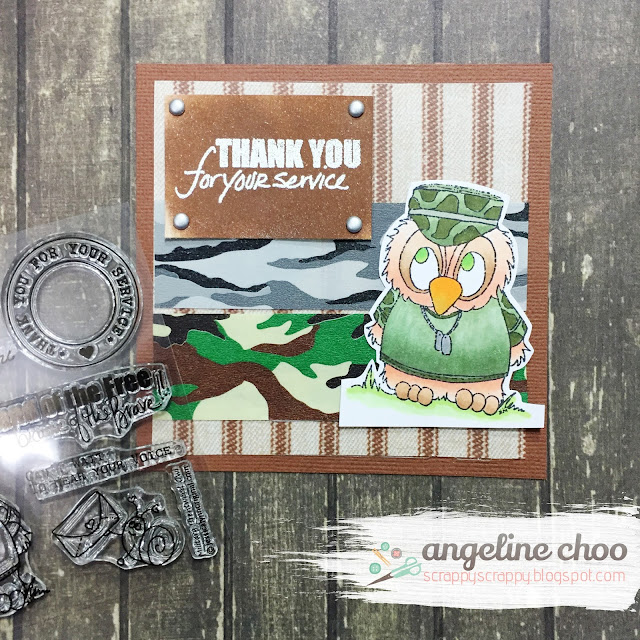 ScrappyScrappy: Brentwood Owl - Home of the Brave with JLO Stamps #scrappyscrappy #jlostamps #jessicalynnoriginal #brentwoodowl #stamp #coloring #card #cardmaking #papercraft #emboss #washitape 