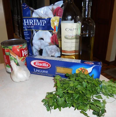 Shrimp and pasta ingredients