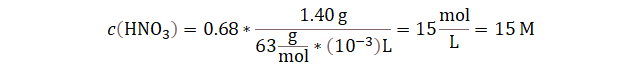 Hallar la molaridad de HNO3 al 68% en peso y densidad 1.40 g/ml, Hallar la concentración molar de HNO3 al 68% en peso y densidad 1.40 g/ml, Hallar la concentración en mol/L de HNO3 al 68% en peso y densidad 1.40 g/ml, como hallar la molaridad con el porcentaje en peso y la densidad total, con la densidad total y el porcentaje en masa hallar la molaridad, con la densidad total y el porcentaje en masa hallar la concentración molar,