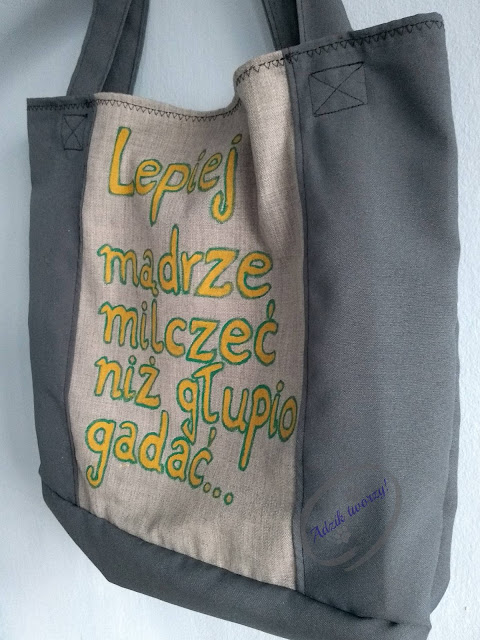 Materiałowa torba handmade ze śmiesznym napisem ręcznie malowana - Adzik-tworzy.pl
