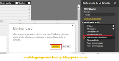 eliminar paso consulta Power BI