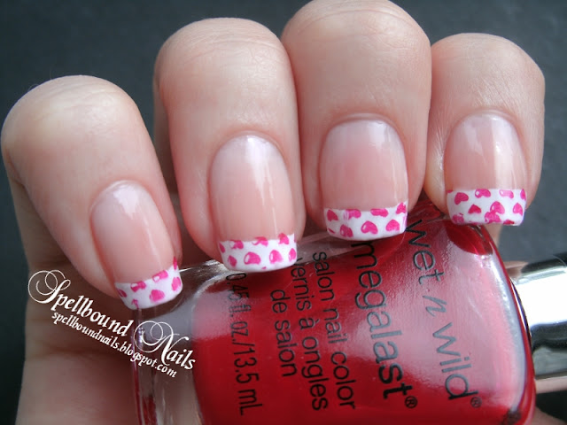 French tips manicure stamped hearts nail art nails