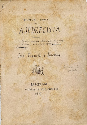 Portada del manuscrito del libro de Paluzíe Primer Libro del Ajedrecista