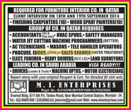 Furniture Interior co Jobs for Qatar, Visa ready for KSA