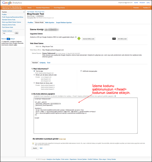 Google Analytics Kurulumu