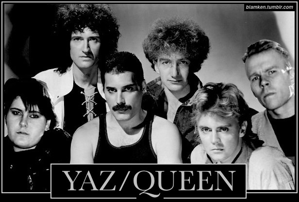 members of the pop group Yaz (alias Yazoo) 'Photoshopped' alongside members of Queen with title 'Yaz Queen'