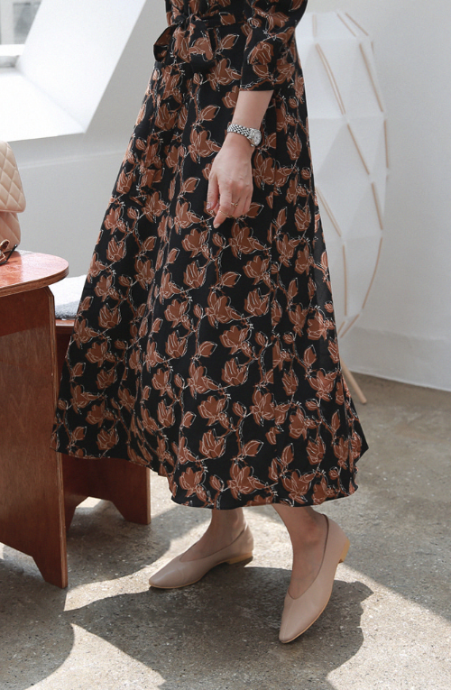 Floral Puff Sleeve Long Dress