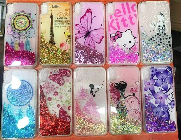 Glitter Case For Girls Liquid Waterfall Print Back Cover