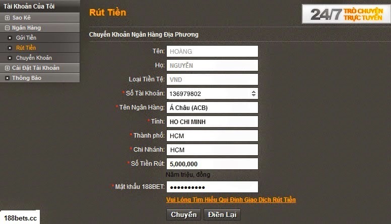  Rút tiền 188Bet