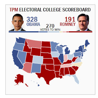 TPM Electoral College Scoreboard: Obama 328 Romney 191