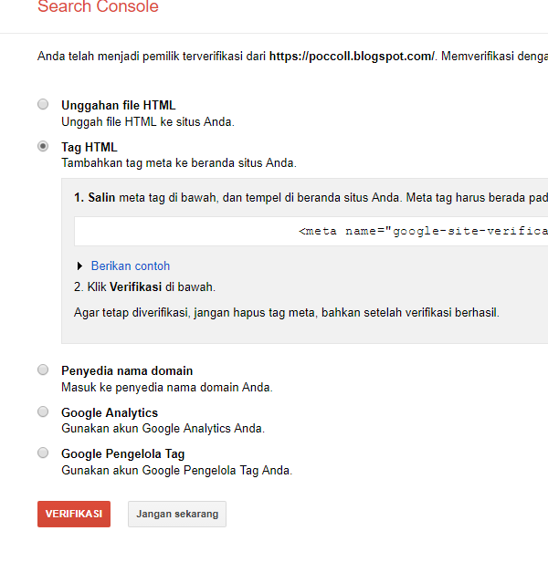 Cara Verivikasi Blogger ke Webmaster Tools