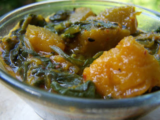 Red Pumpkin and Spinach, Paanch-Phoran, Bengali Five Spice