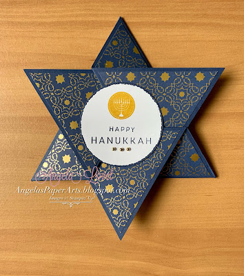 Angela's PaperArts: Stampin Up Shining Brightly dsp, hanukkah star special fold card & Celebrate the miracle stamp set