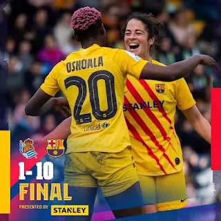 Oshoala Bags Brace, Assist As Barcelona Ladies Thrash Sociedad; Win Maiden Spanish Super Cup