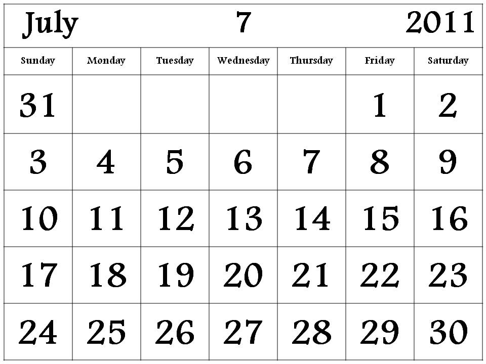 2011 calendar month by month. Big Calendar 2011 July month