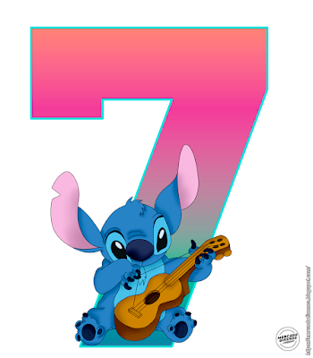 el numero siete presenta una criatura azul animada tocando una guitarra en la parte inferior con fondo rosa con azul degradado.