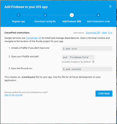 adding 'Firebase SDK' to our project using CocoaPods instructions.