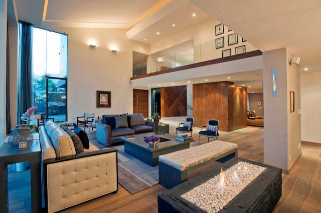 Living room with high ceilings in Mexican modern home