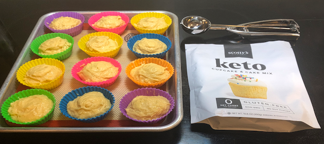 low carb keto shortcake cupcakes batter in silicone muffin pan liners