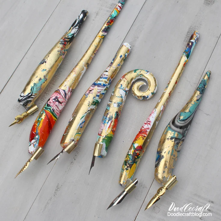 Marbled Gold Leaf Resin Calligraphy Pens