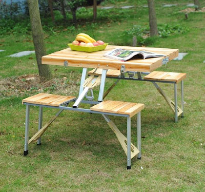 the Portable Folding Wooden Outdoor Camp Suitcase Picnic Table