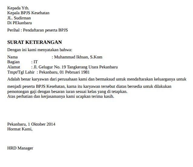 Contoh Surat Pernyataan Bpjs - Hontoh