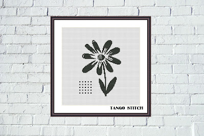 Black flower simple cross stitch pattern - Tango Stitch