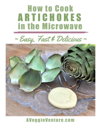 How to Cook Artichokes in the Microwave, another easy vegetable how-to ♥ AVeggieVenture.com, dead easy, dead delicious. Weight Watchers Friendly. Whole30 Friendly. Vegan. Low Fat. Gluten Free.