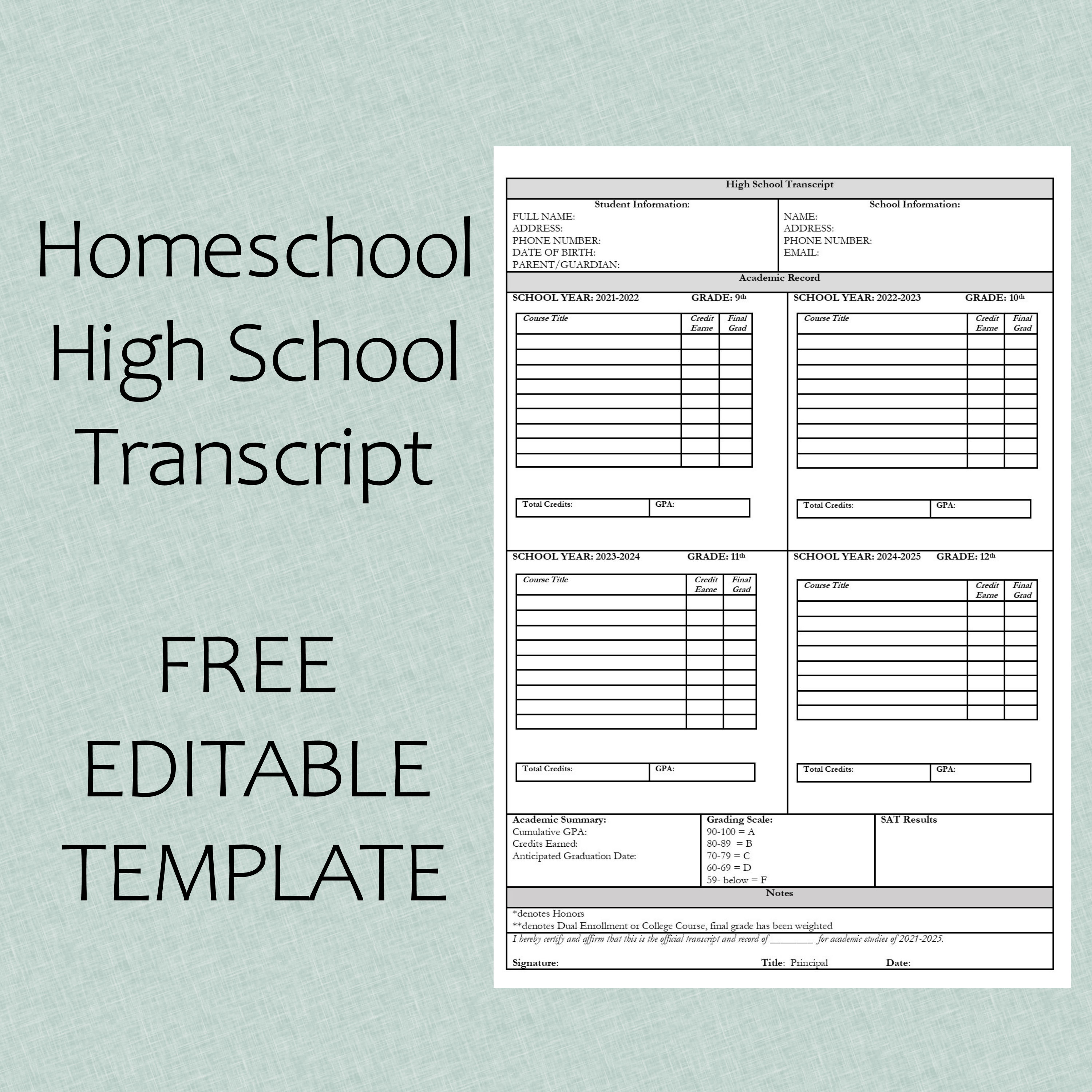 To The Rock Homeschool: Homeschool High School Free Editable Template