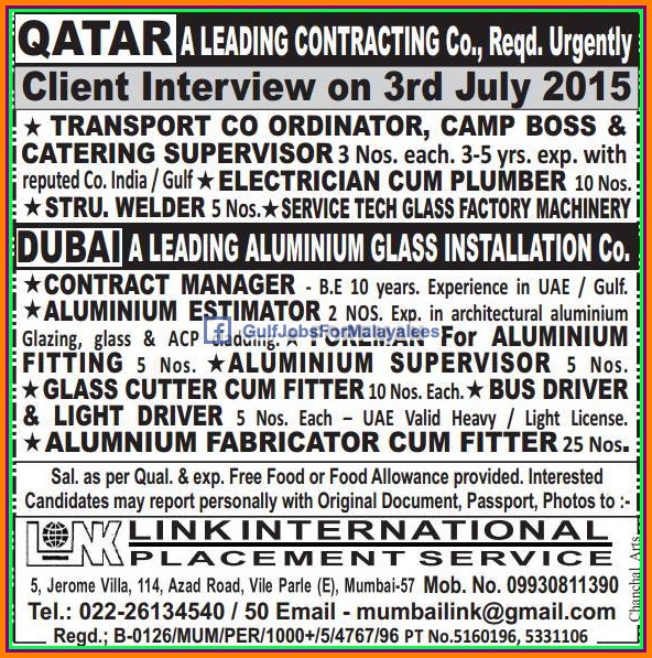 Contracting Company jobs for Qatar & Dubai