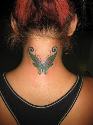 Neck butterfly tattoo 
