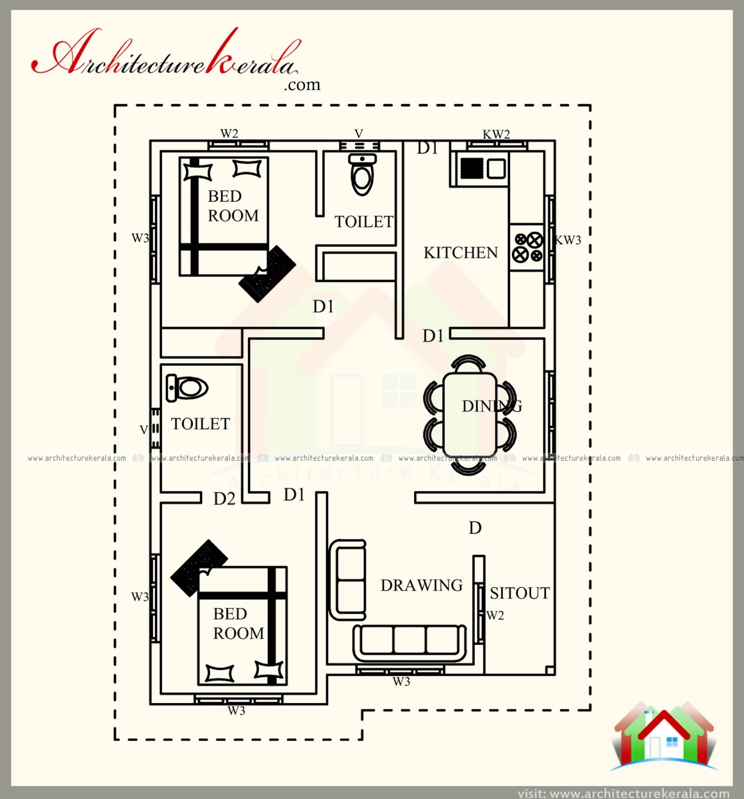  700  SQUARE  FEET  KERALA STYLE  HOUSE  PLAN  ARCHITECTURE KERALA