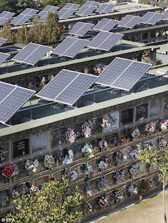 Solar panels on graves in a Spanish cemetary