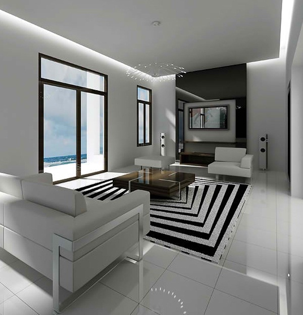  Ruang  Tamu  Modern Kontemporer Hitam dan Putih  Rancangan 