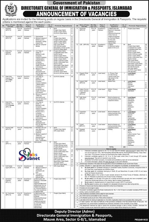 Directorate General of Immigration & Passports Government Jobs 2023 NTS Apply