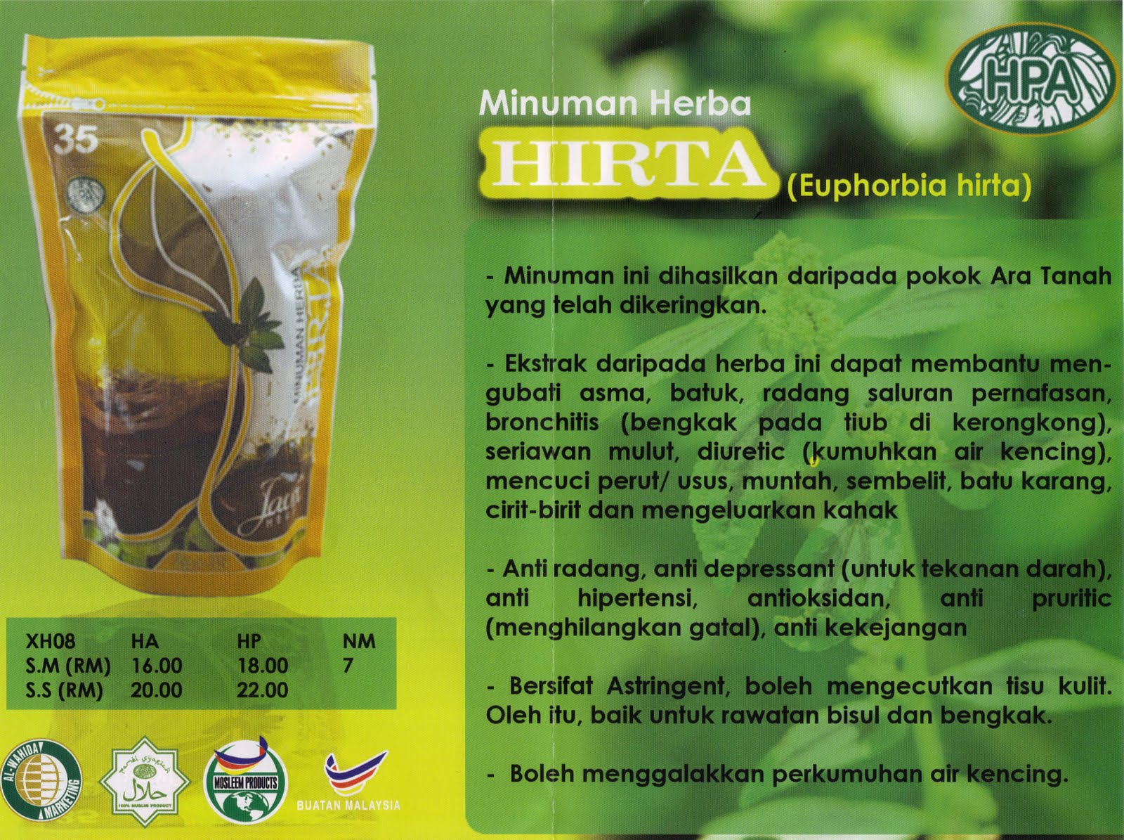 JAMALUDDIN YEOP MAJLIS: Minuman Herba HIRTA (Pokok Ara Tanah)
