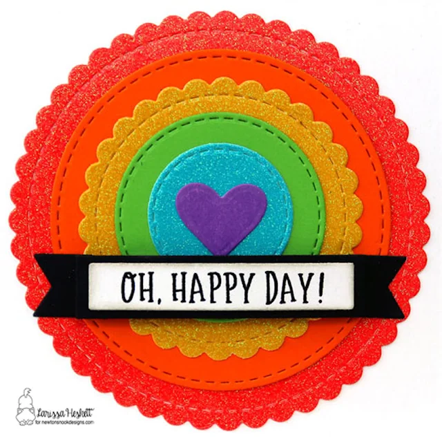 Oh Happy Day Rainbow Circle Card by Larissa Heskett for Newton's Nook Designs using Circle Frames Die Set, Banner Trio Dies and Floral Roundabout Stamp Set #newtonsnookdesigns #newtonsnook #circleframesdie #bannertriodie #floralroundaboutstamp #glittercardstock