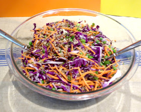 Red Cabbage and Carrot quinoa salad with asian dressing
