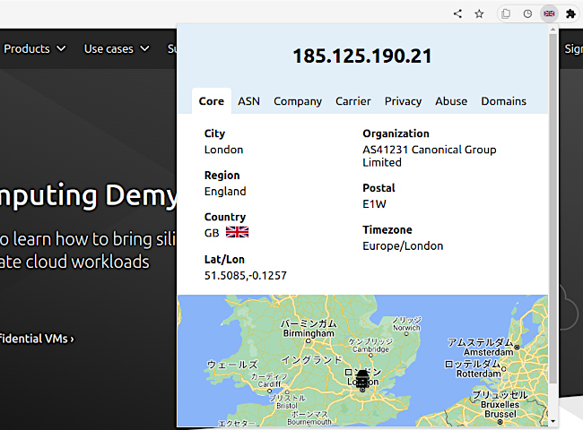 IP Address Information Chrome拡張 マップ