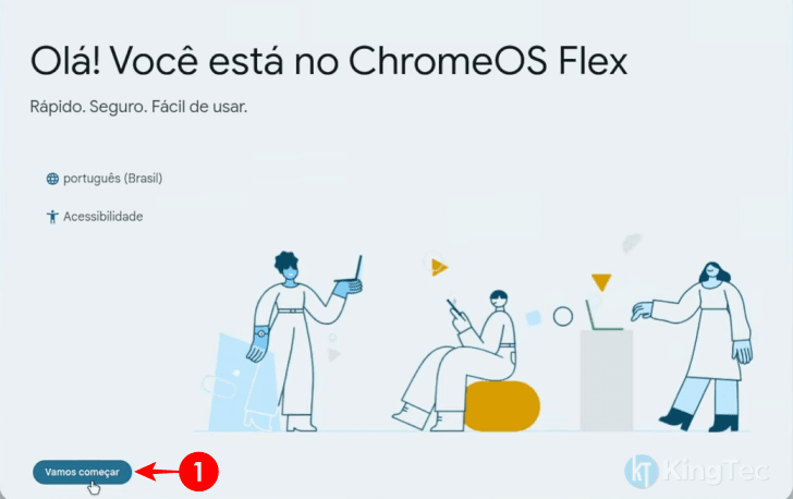 Tela inicial de instalação do ChromeOS Flex no computador ou notebook