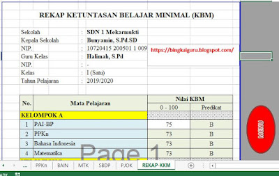   Rekapitisai KKM K13 Kelas 1 SD Tahun Pelajaran 2019/2020 Sudah Jadi Tanpa Password, https://bingkaiguru.blogspot.com/