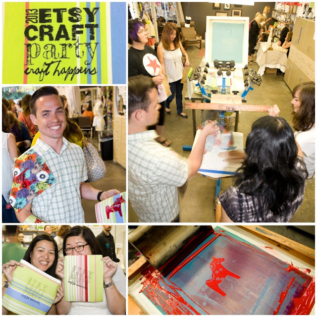 Screen printing with Miriam Dema and Mome Rath Garden at Creative Outlet Studios' Etsy Craft Party