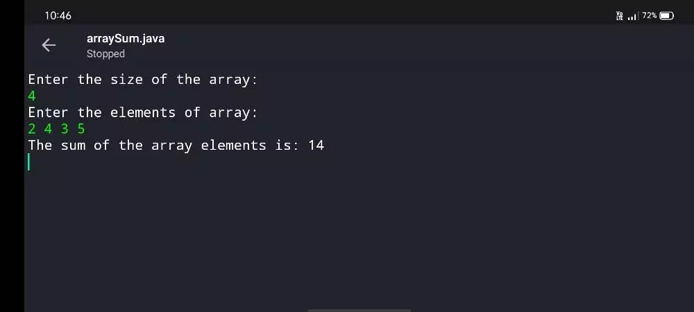 array sum in java | codeYourslf coding on mobile.