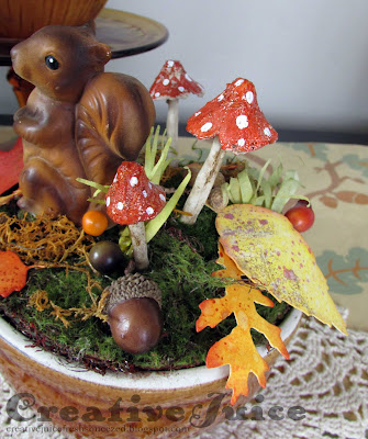 Lisa Hoel – upcycled thrift store finds into a fun autumn arrangement, celebrate fall! #creativejuicefreshsqueezed #tim_holtz #timholtzleaflove #mymakingstory